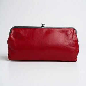 HOBO Lauren Clutch Wallet Red‎ Leather Kiss Lock Coin Purse Organizer